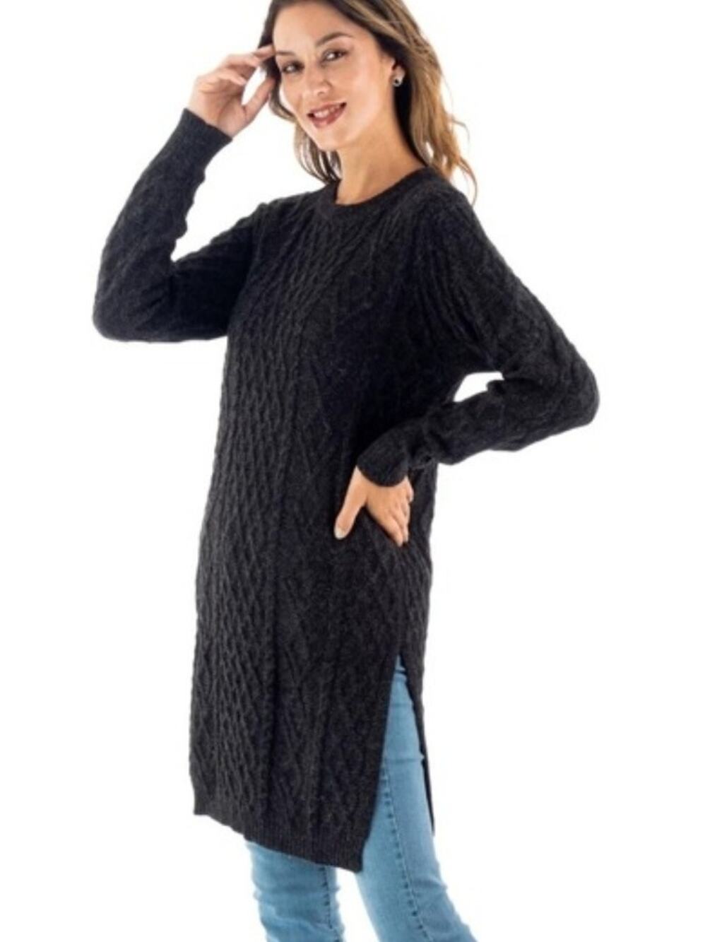 Novica Alpaca Cable Knit Long Sleeve Charcoal Gray Tunic Sweater Women's XXL